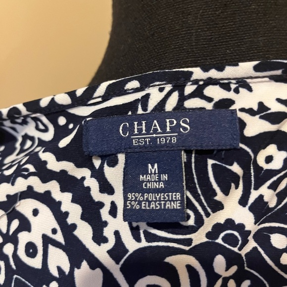 CHAPS by RALPH LAUREN Surplice Wrap-style Side-ruched dress, Navy/White Size M - Picture 2 of 5